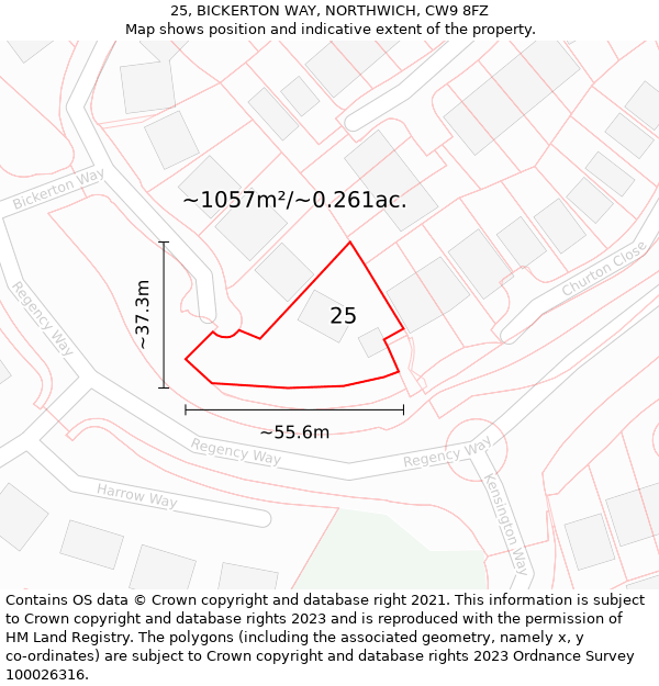 25, BICKERTON WAY, NORTHWICH, CW9 8FZ: Plot and title map