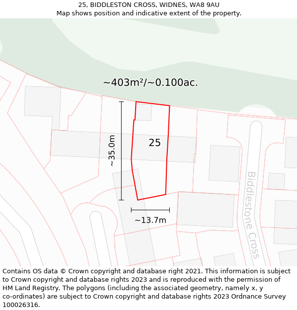 25, BIDDLESTON CROSS, WIDNES, WA8 9AU: Plot and title map