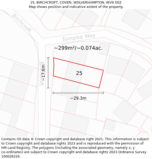 25, BIRCHCROFT, COVEN, WOLVERHAMPTON, WV9 5DZ: Plot and title map