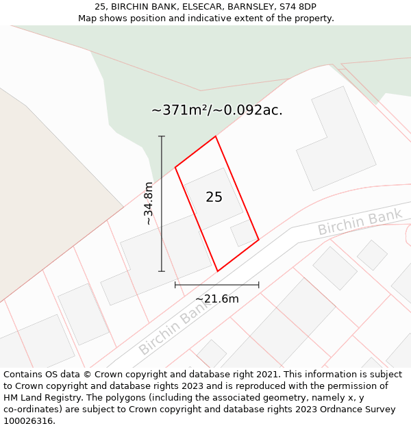 25, BIRCHIN BANK, ELSECAR, BARNSLEY, S74 8DP: Plot and title map