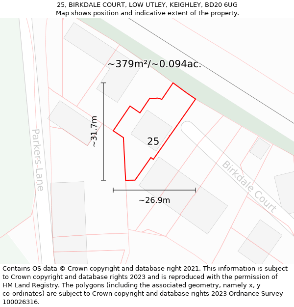 25, BIRKDALE COURT, LOW UTLEY, KEIGHLEY, BD20 6UG: Plot and title map