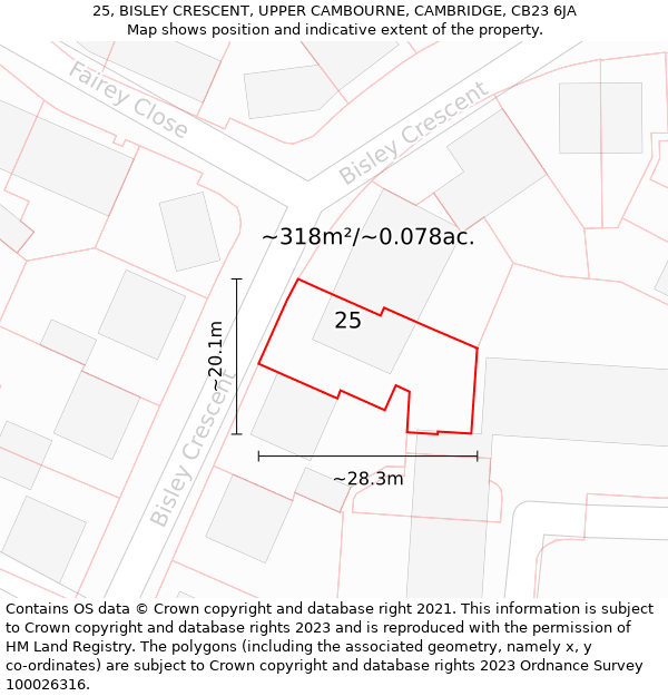 25, BISLEY CRESCENT, UPPER CAMBOURNE, CAMBRIDGE, CB23 6JA: Plot and title map