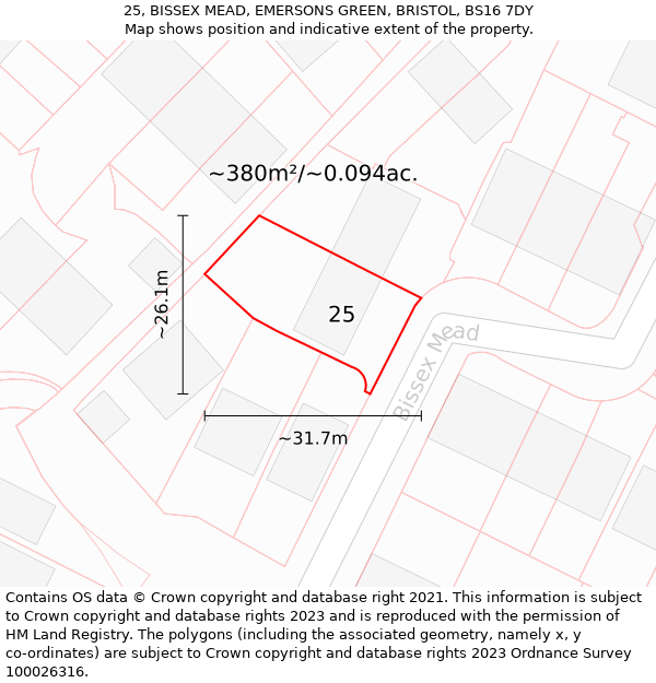 25, BISSEX MEAD, EMERSONS GREEN, BRISTOL, BS16 7DY: Plot and title map