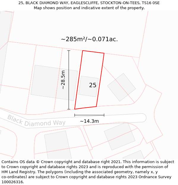 25, BLACK DIAMOND WAY, EAGLESCLIFFE, STOCKTON-ON-TEES, TS16 0SE: Plot and title map