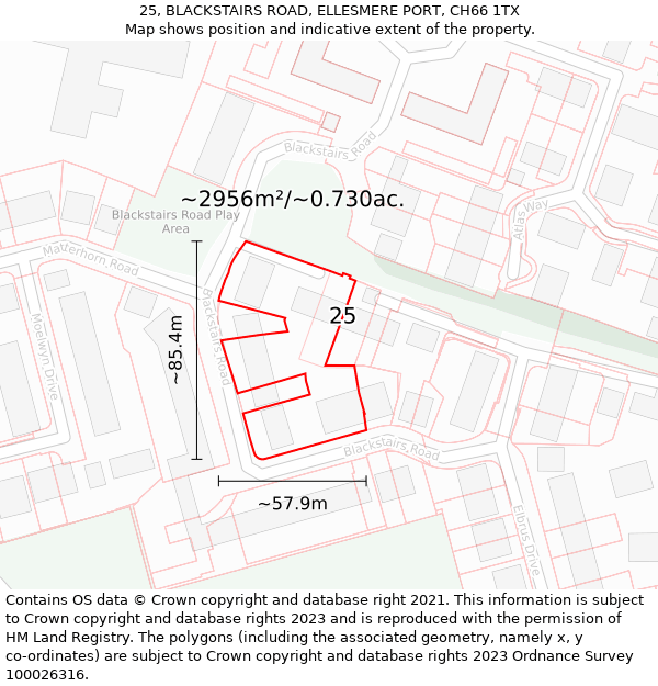 25, BLACKSTAIRS ROAD, ELLESMERE PORT, CH66 1TX: Plot and title map