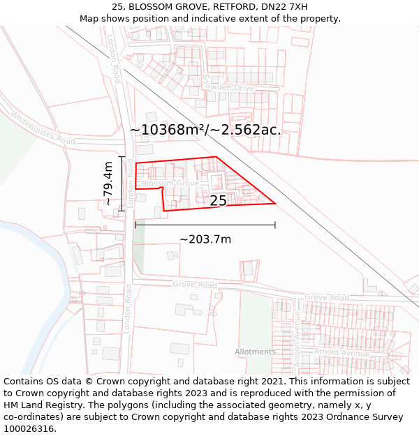 25, BLOSSOM GROVE, RETFORD, DN22 7XH: Plot and title map