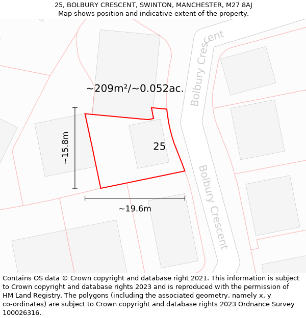 25, BOLBURY CRESCENT, SWINTON, MANCHESTER, M27 8AJ: Plot and title map