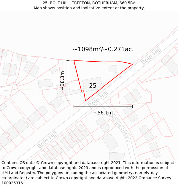 25, BOLE HILL, TREETON, ROTHERHAM, S60 5RA: Plot and title map