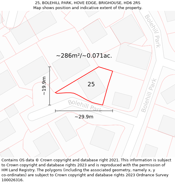 25, BOLEHILL PARK, HOVE EDGE, BRIGHOUSE, HD6 2RS: Plot and title map