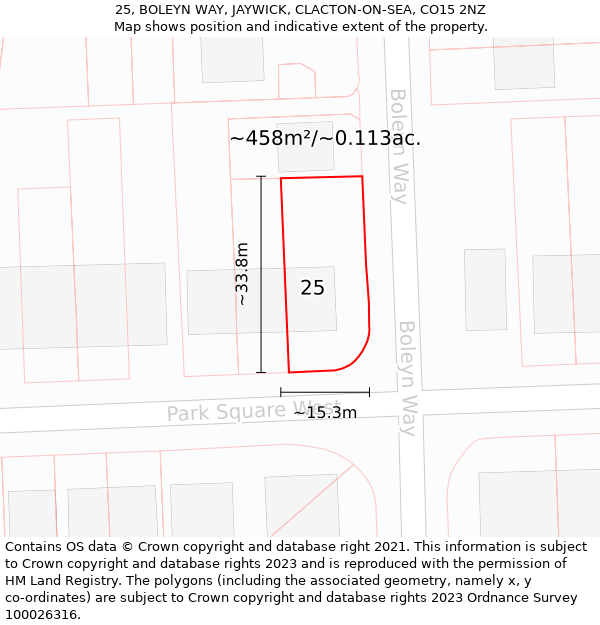 25, BOLEYN WAY, JAYWICK, CLACTON-ON-SEA, CO15 2NZ: Plot and title map