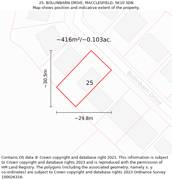 25, BOLLINBARN DRIVE, MACCLESFIELD, SK10 3DN: Plot and title map