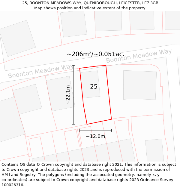 25, BOONTON MEADOWS WAY, QUENIBOROUGH, LEICESTER, LE7 3GB: Plot and title map