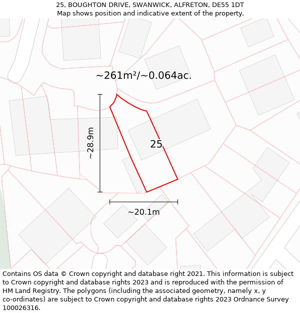 25, BOUGHTON DRIVE, SWANWICK, ALFRETON, DE55 1DT: Plot and title map