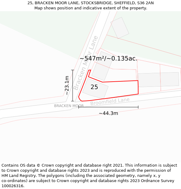 25, BRACKEN MOOR LANE, STOCKSBRIDGE, SHEFFIELD, S36 2AN: Plot and title map