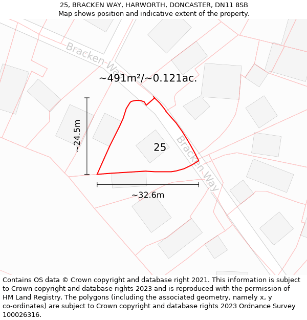 25, BRACKEN WAY, HARWORTH, DONCASTER, DN11 8SB: Plot and title map