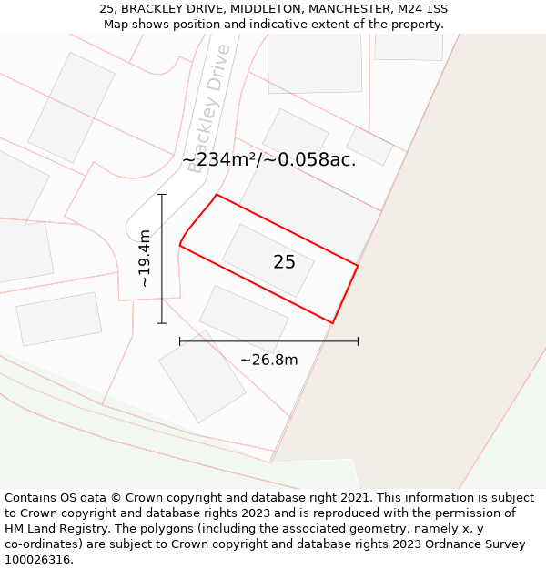 25, BRACKLEY DRIVE, MIDDLETON, MANCHESTER, M24 1SS: Plot and title map