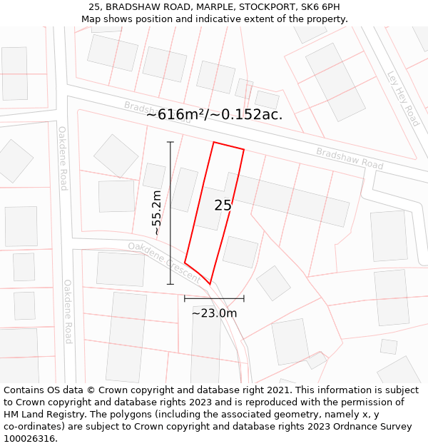 25, BRADSHAW ROAD, MARPLE, STOCKPORT, SK6 6PH: Plot and title map