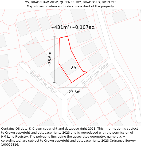 25, BRADSHAW VIEW, QUEENSBURY, BRADFORD, BD13 2FF: Plot and title map