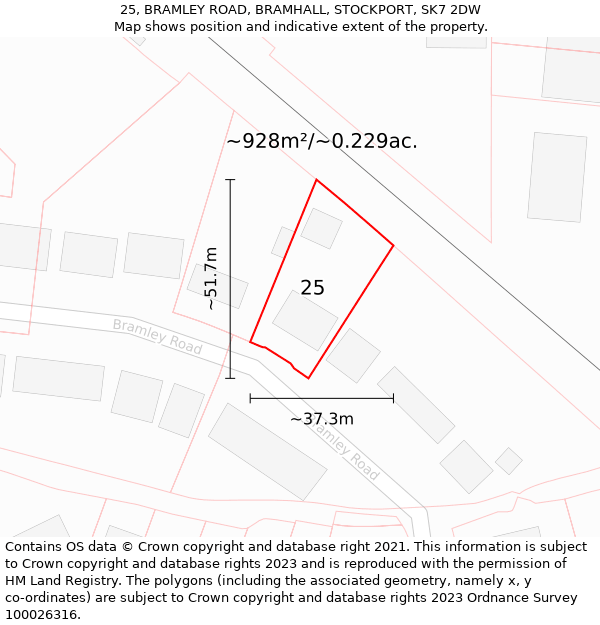 25, BRAMLEY ROAD, BRAMHALL, STOCKPORT, SK7 2DW: Plot and title map