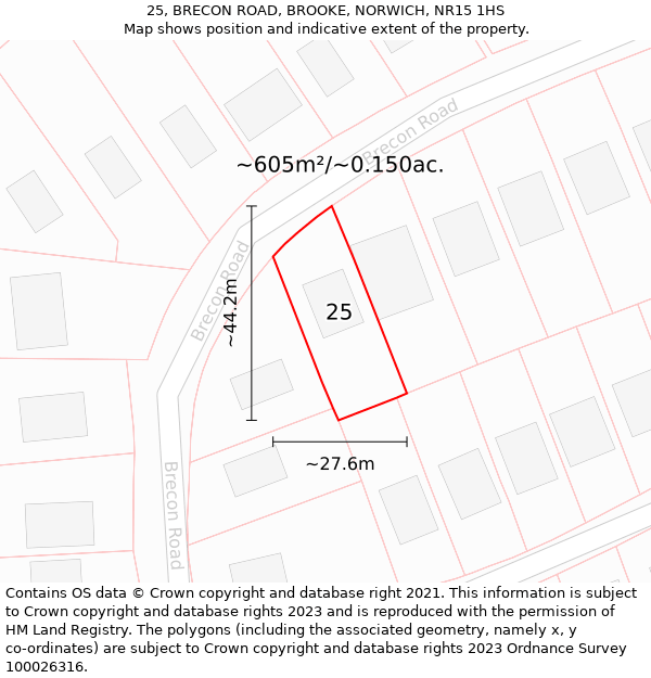 25, BRECON ROAD, BROOKE, NORWICH, NR15 1HS: Plot and title map