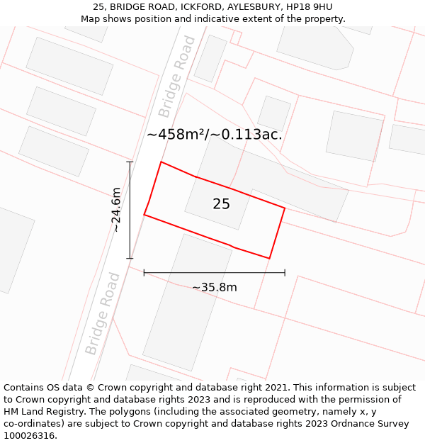 25, BRIDGE ROAD, ICKFORD, AYLESBURY, HP18 9HU: Plot and title map