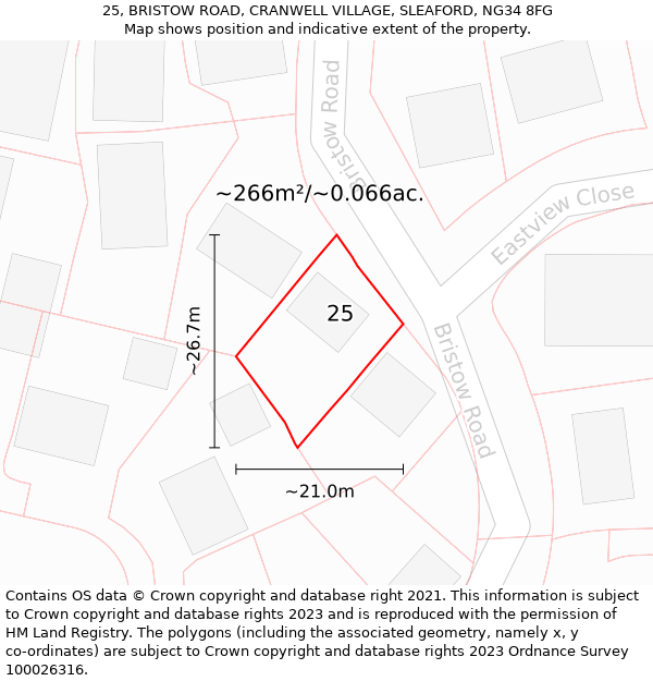 25, BRISTOW ROAD, CRANWELL VILLAGE, SLEAFORD, NG34 8FG: Plot and title map