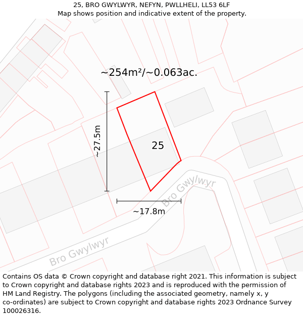 25, BRO GWYLWYR, NEFYN, PWLLHELI, LL53 6LF: Plot and title map