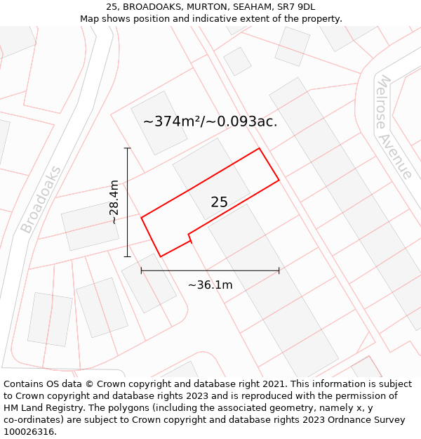 25, BROADOAKS, MURTON, SEAHAM, SR7 9DL: Plot and title map