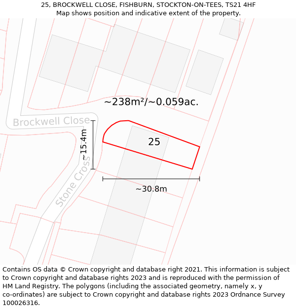 25, BROCKWELL CLOSE, FISHBURN, STOCKTON-ON-TEES, TS21 4HF: Plot and title map