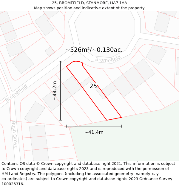 25, BROMEFIELD, STANMORE, HA7 1AA: Plot and title map