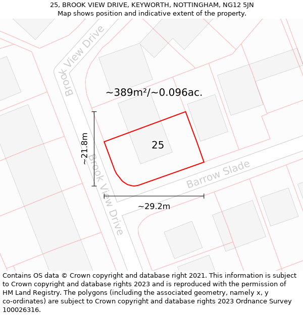 25, BROOK VIEW DRIVE, KEYWORTH, NOTTINGHAM, NG12 5JN: Plot and title map