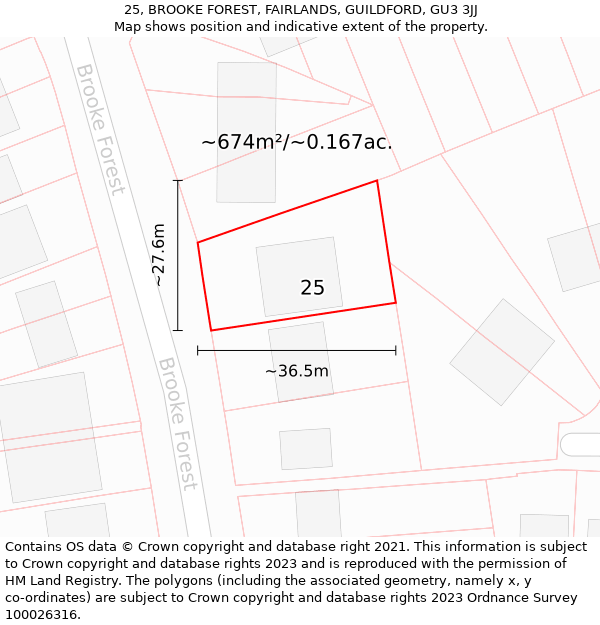 25, BROOKE FOREST, FAIRLANDS, GUILDFORD, GU3 3JJ: Plot and title map