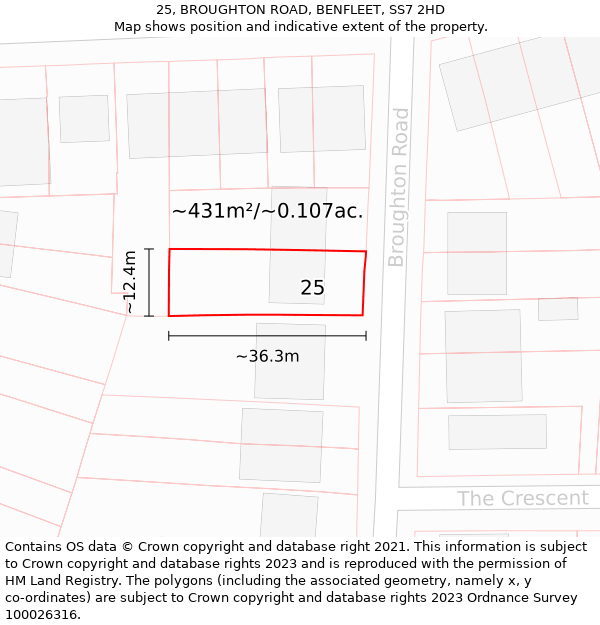 25, BROUGHTON ROAD, BENFLEET, SS7 2HD: Plot and title map