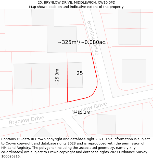 25, BRYNLOW DRIVE, MIDDLEWICH, CW10 0PD: Plot and title map