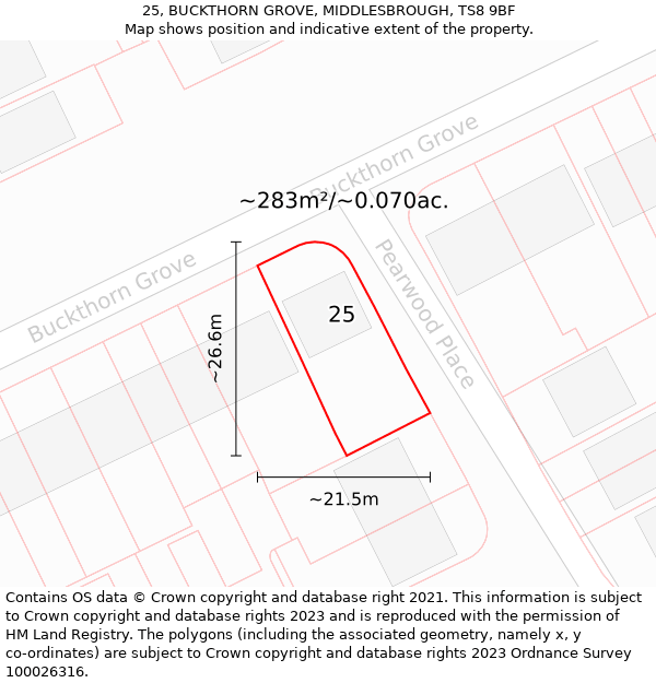 25, BUCKTHORN GROVE, MIDDLESBROUGH, TS8 9BF: Plot and title map