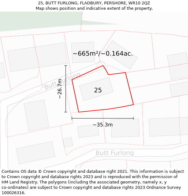 25, BUTT FURLONG, FLADBURY, PERSHORE, WR10 2QZ: Plot and title map