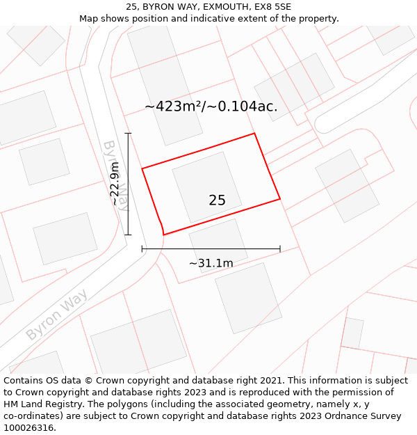 25, BYRON WAY, EXMOUTH, EX8 5SE: Plot and title map