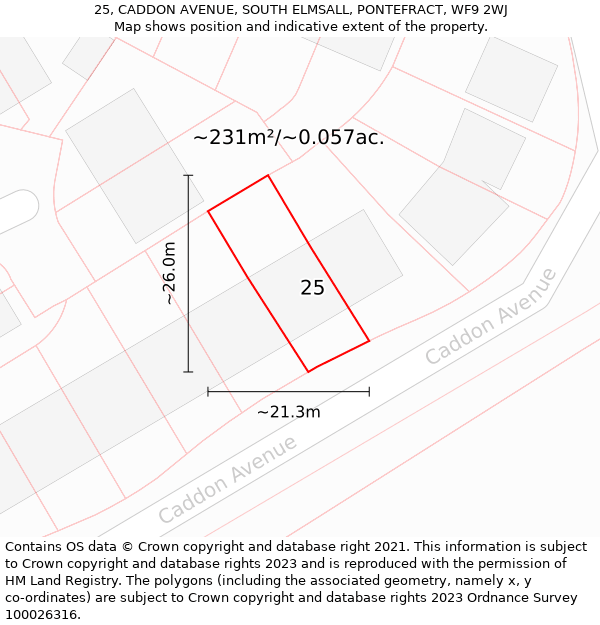 25, CADDON AVENUE, SOUTH ELMSALL, PONTEFRACT, WF9 2WJ: Plot and title map