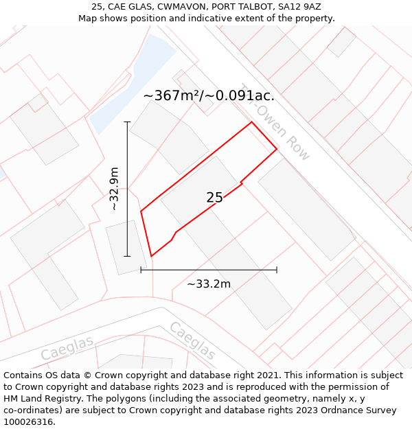 25, CAE GLAS, CWMAVON, PORT TALBOT, SA12 9AZ: Plot and title map