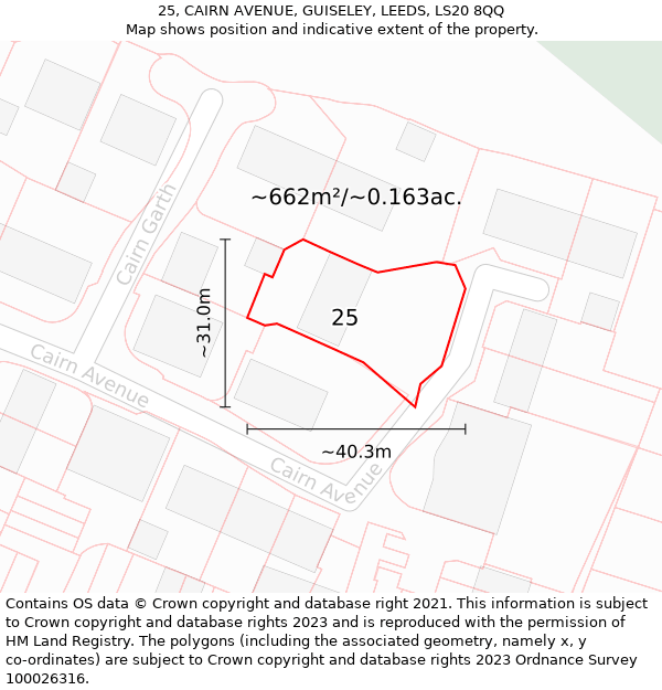 25, CAIRN AVENUE, GUISELEY, LEEDS, LS20 8QQ: Plot and title map