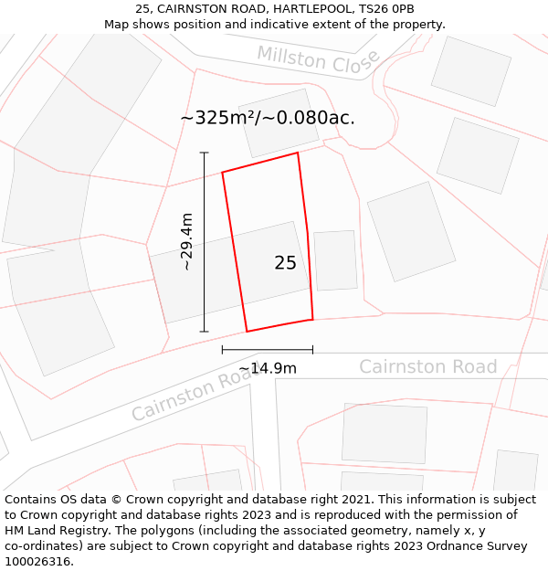 25, CAIRNSTON ROAD, HARTLEPOOL, TS26 0PB: Plot and title map