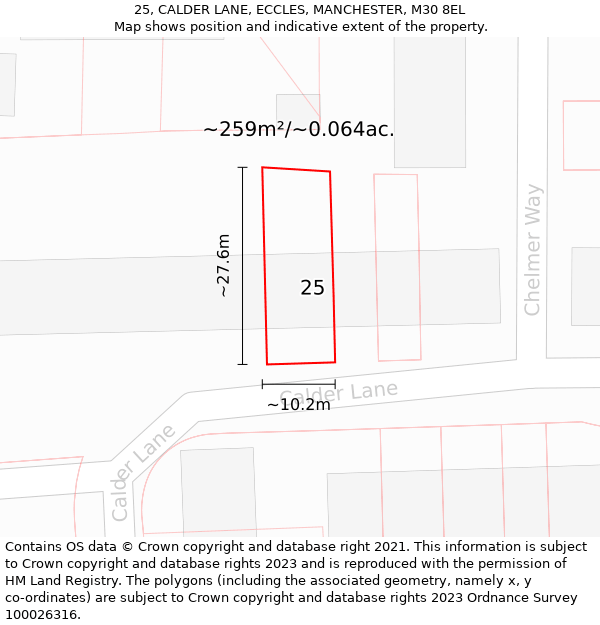 25, CALDER LANE, ECCLES, MANCHESTER, M30 8EL: Plot and title map