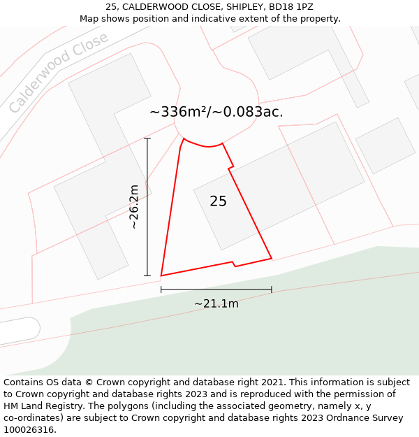 25, CALDERWOOD CLOSE, SHIPLEY, BD18 1PZ: Plot and title map