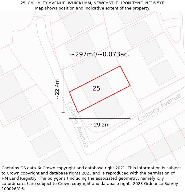 25, CALLALEY AVENUE, WHICKHAM, NEWCASTLE UPON TYNE, NE16 5YR: Plot and title map