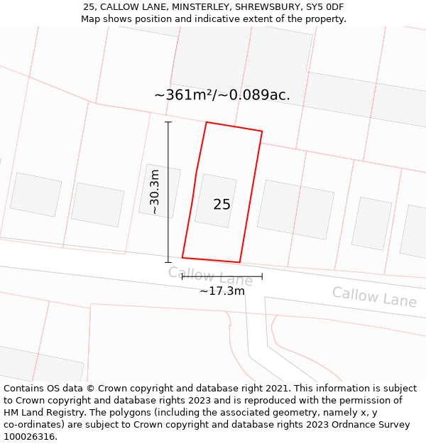 25, CALLOW LANE, MINSTERLEY, SHREWSBURY, SY5 0DF: Plot and title map