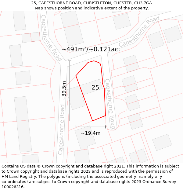 25, CAPESTHORNE ROAD, CHRISTLETON, CHESTER, CH3 7GA: Plot and title map