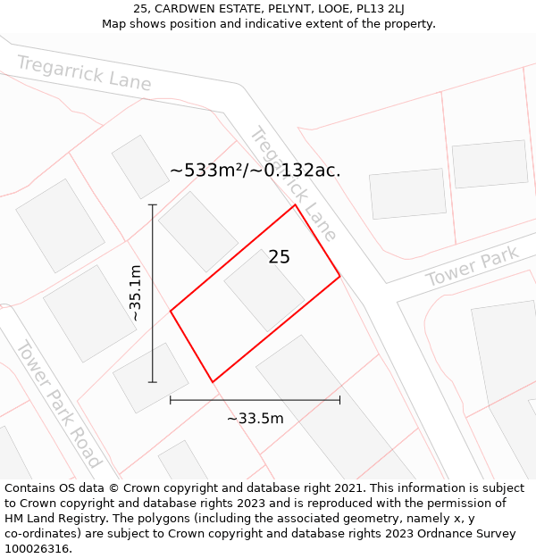 25, CARDWEN ESTATE, PELYNT, LOOE, PL13 2LJ: Plot and title map