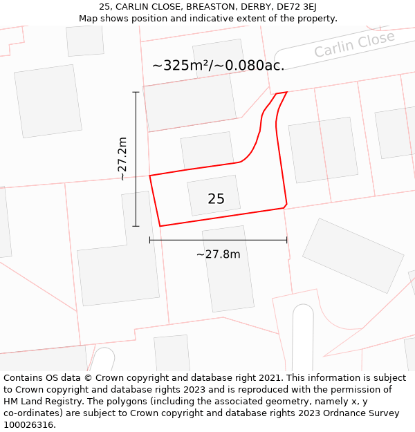 25, CARLIN CLOSE, BREASTON, DERBY, DE72 3EJ: Plot and title map