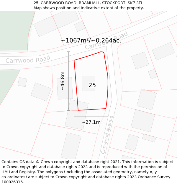 25, CARRWOOD ROAD, BRAMHALL, STOCKPORT, SK7 3EL: Plot and title map