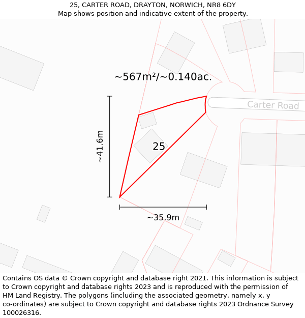 25, CARTER ROAD, DRAYTON, NORWICH, NR8 6DY: Plot and title map